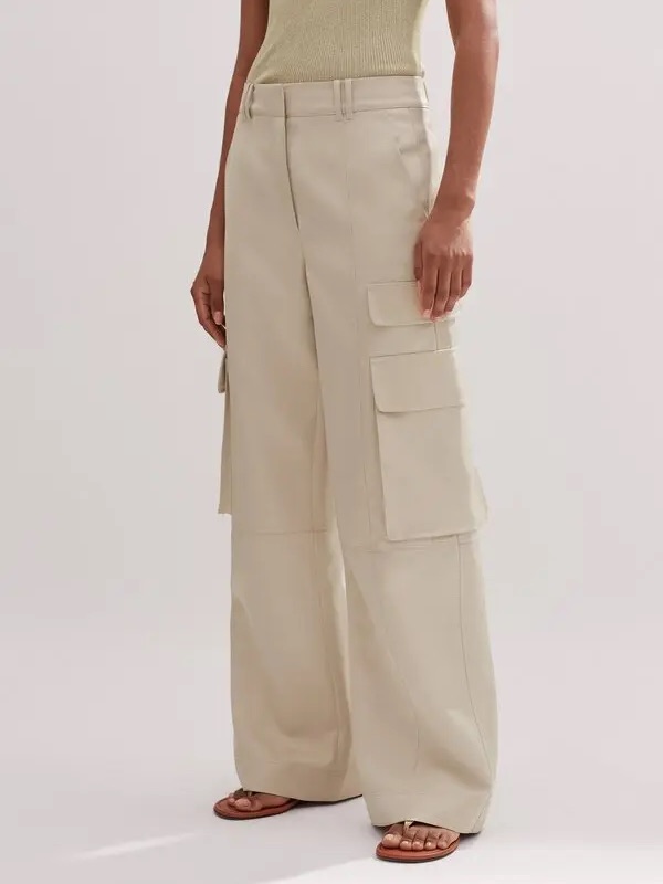 Me + Em Heavy Satin Cargo Pants Nude